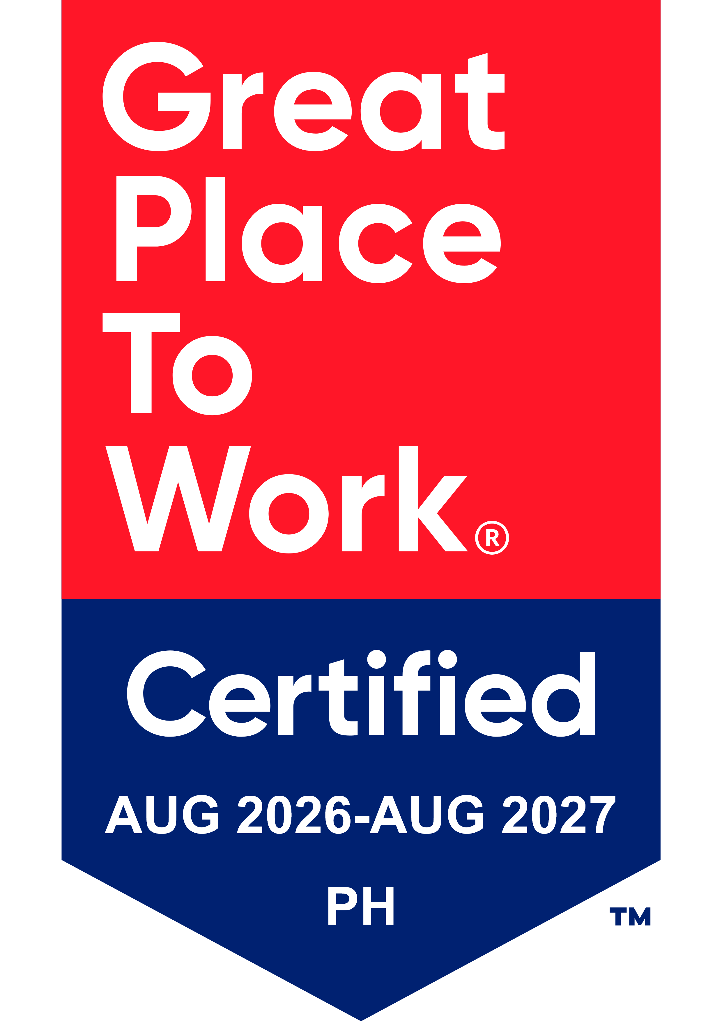 Great Place To Work Certified August 2026 to August 2027